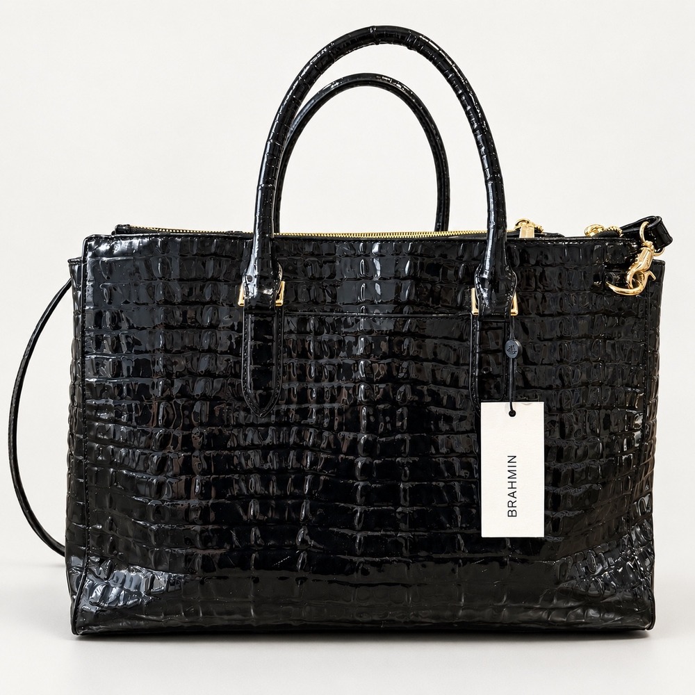 Brahmin Blake Satchel Black La Scala Croc Embossed Leather Tags Attached $425 - Picture 2 of 16